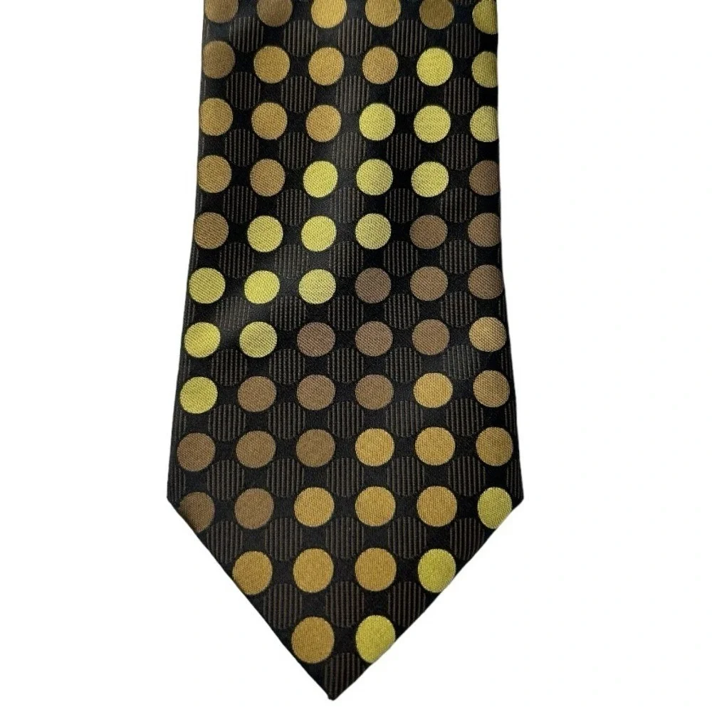 Sean John Brown Gold Polka Dot Tie Elegant Retro‎ Style 100% Silk Mens Necktie